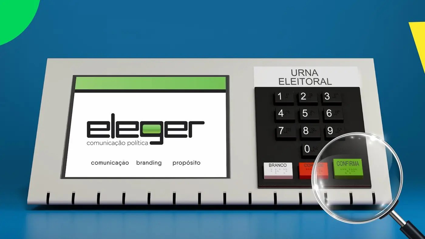 Urna eletrônica com a marca Eleger na tela